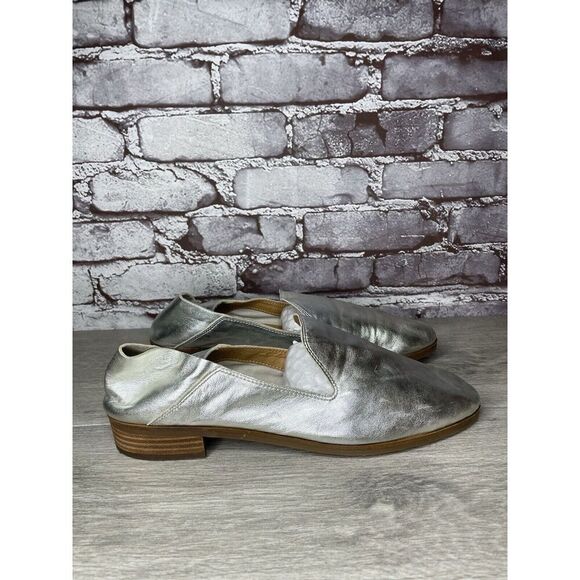 Lucky Brand Metallic Silver Leather Slip On Loafers Flats Shoes Women 11M US/43 - Picture 9 of 16